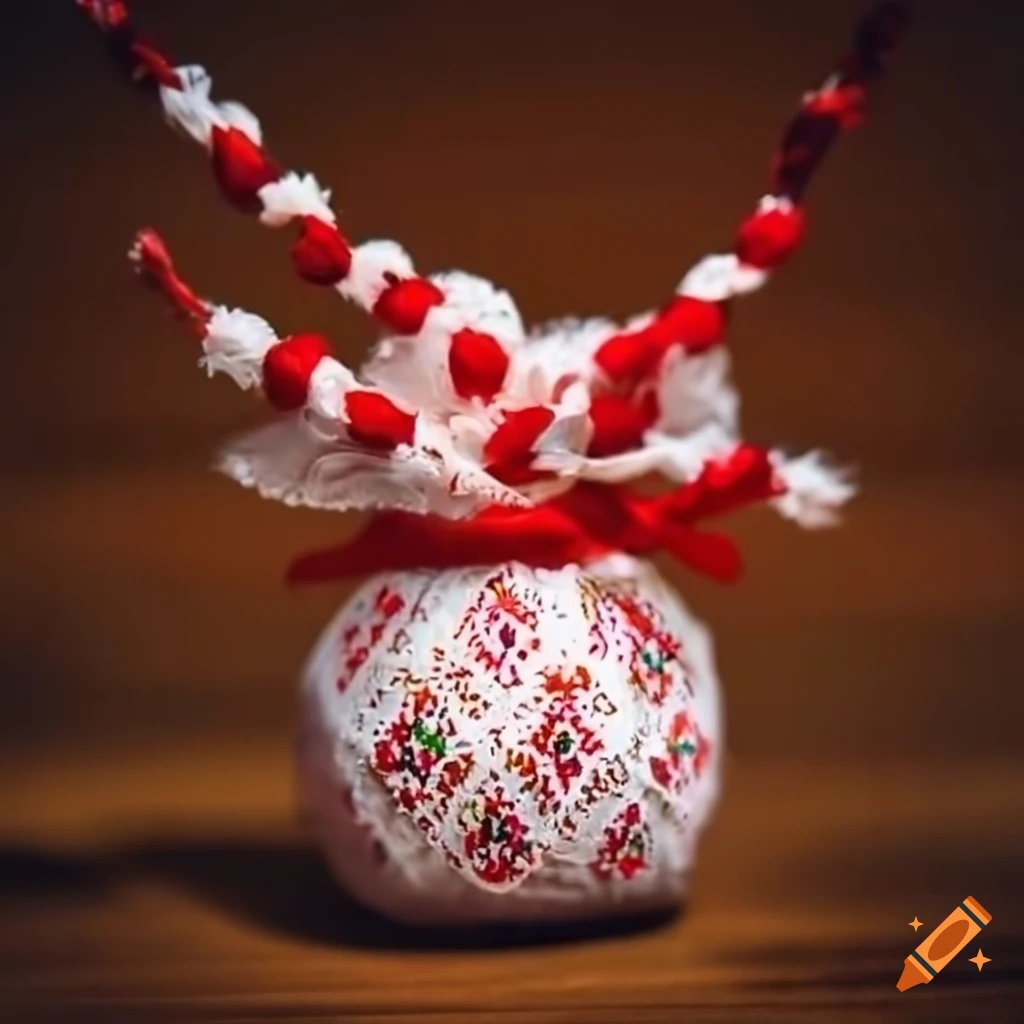 Traditional Romanian Martisor flower with red-white string