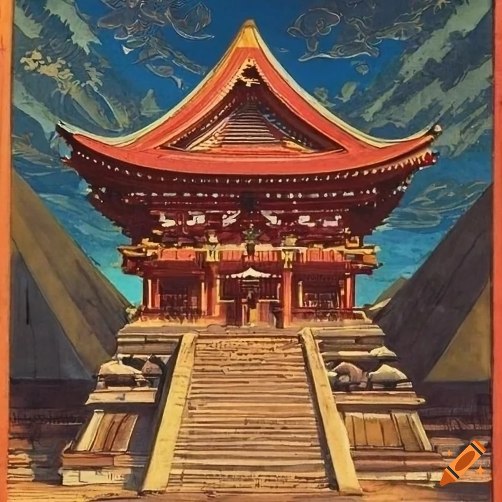 Intricate vintage pyramid poster by James Gurney