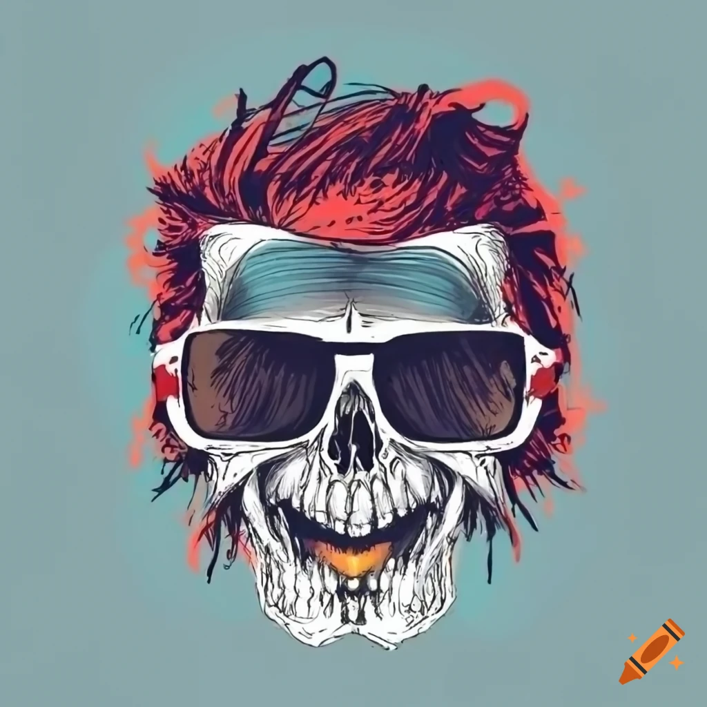 Skull with a beard and sunglasses