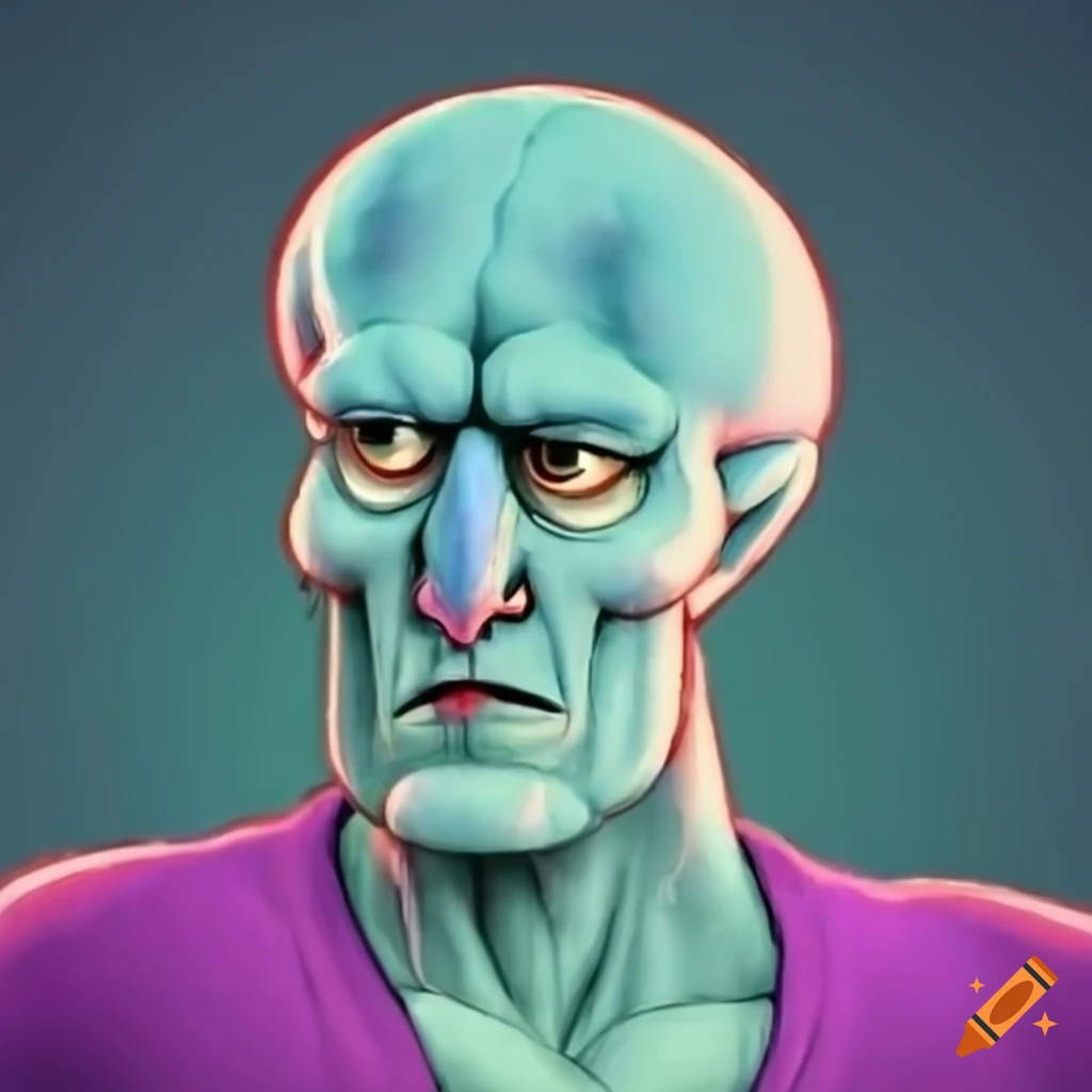 Character combining elements of handsome Squidward and Waluigi