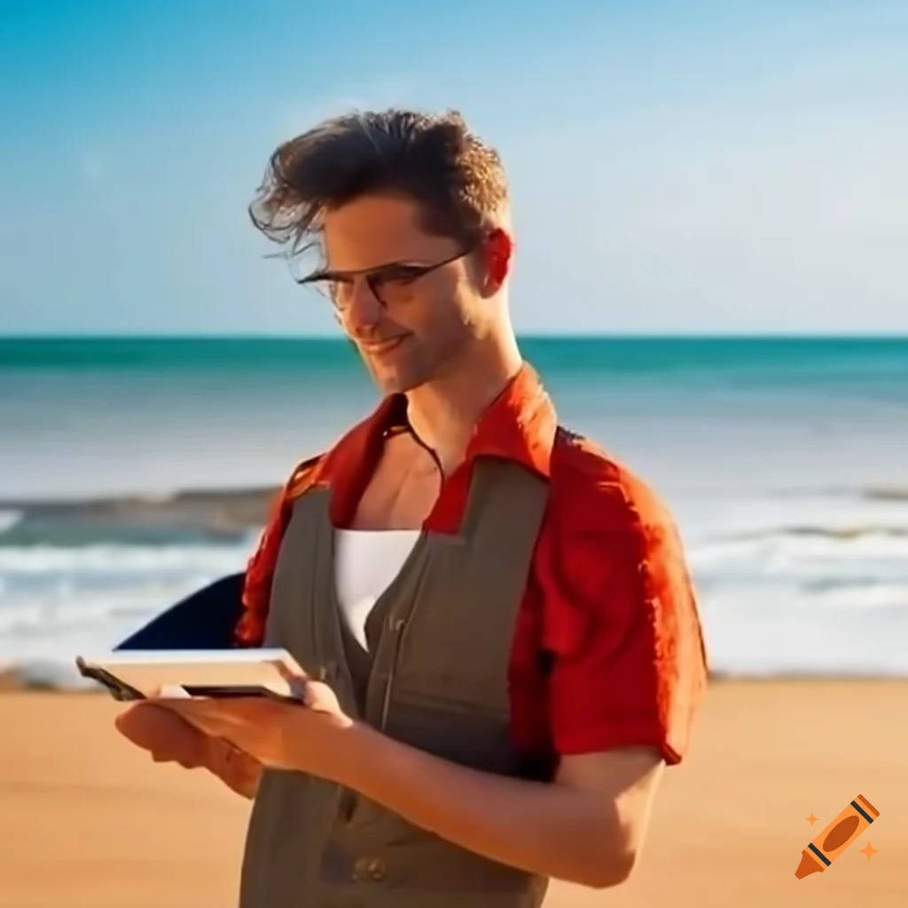 Waiter taking an order at the beach using a POS device