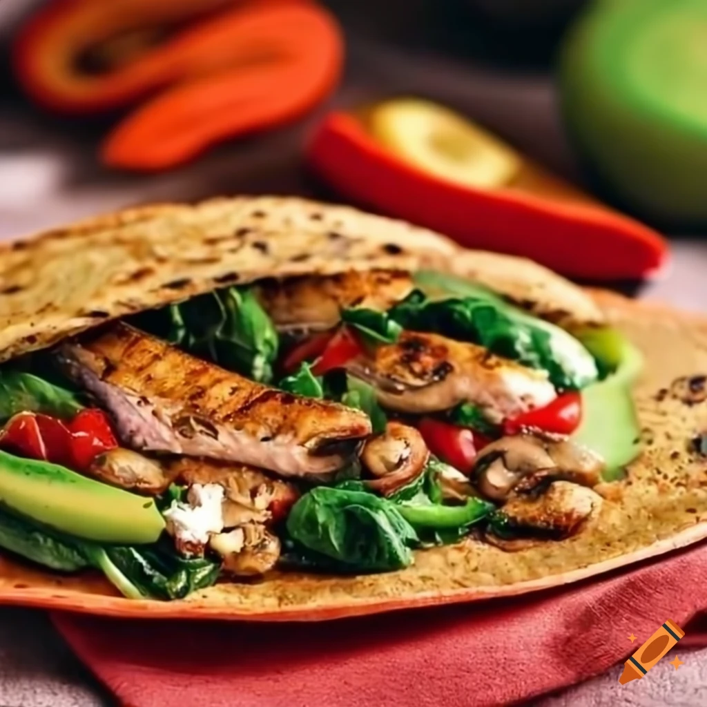 Grilled chicken strips with veggies, feta cheese, and chipotle mayo in