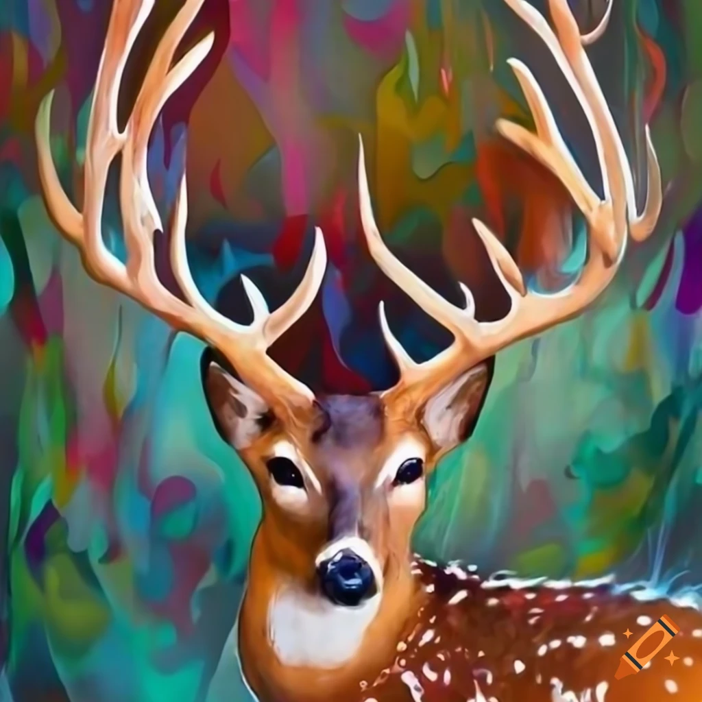 Graceful deer painting with a pouring background