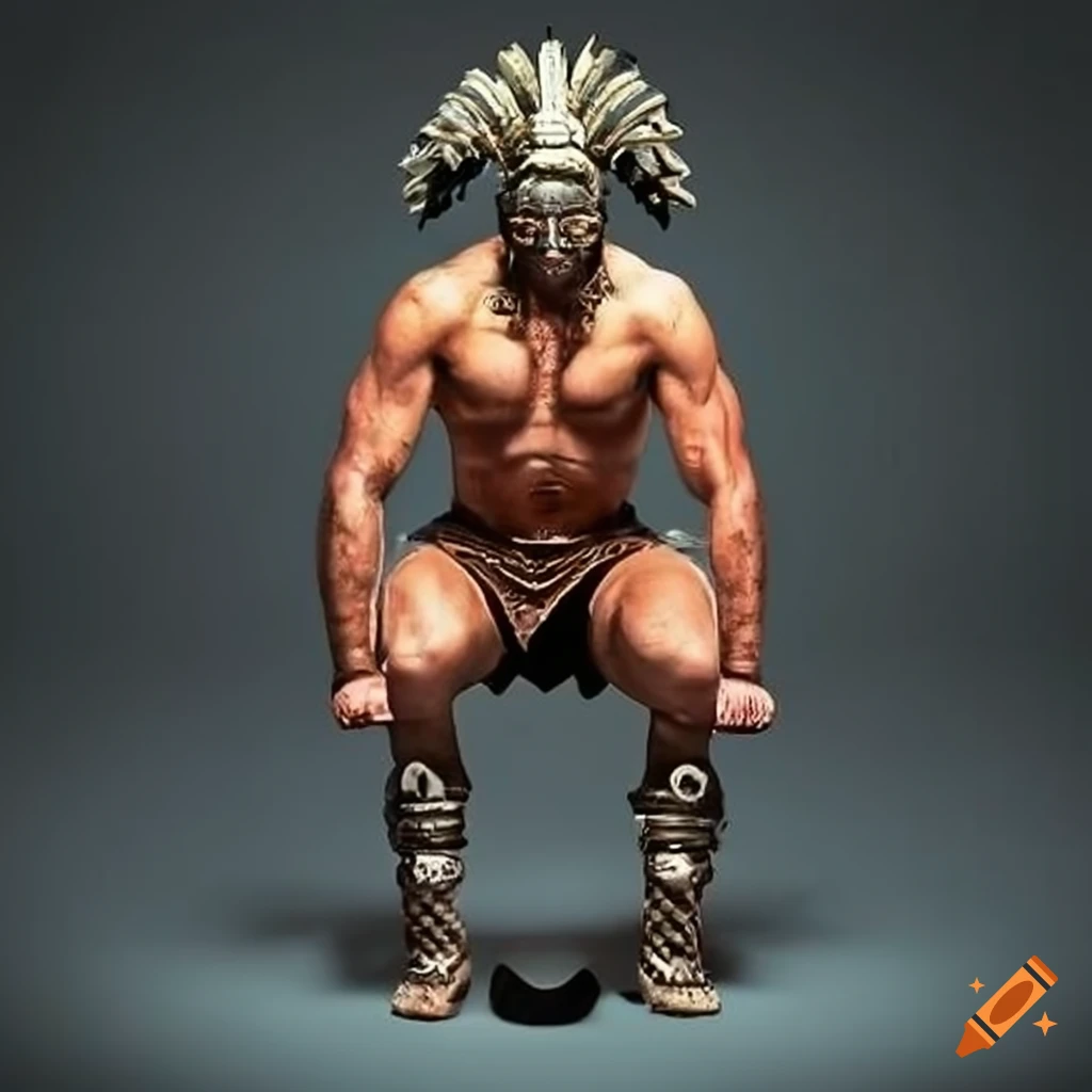 Aztec warrior lifting heavy weights