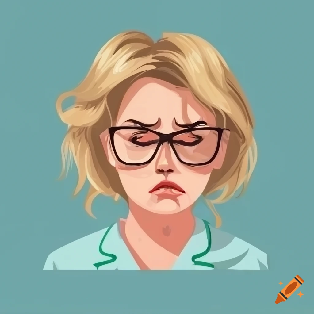Tired female nurse in scrubs with stylish glasses in a hospital ward