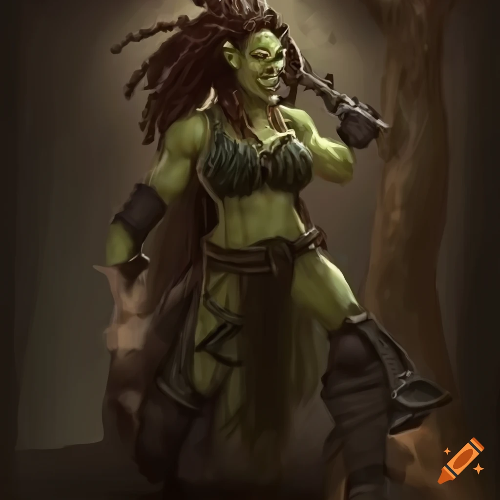 Pathfinder orc female with dreadlocks and grey skin