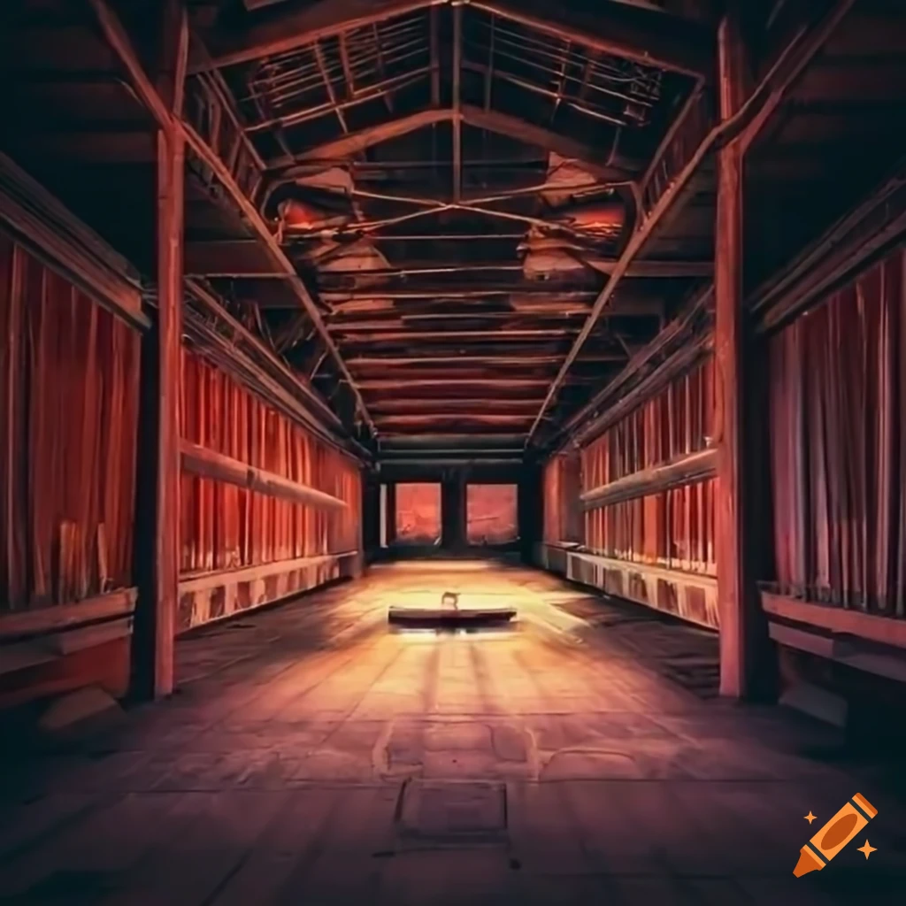Empty hangar with a small Asian bar setup