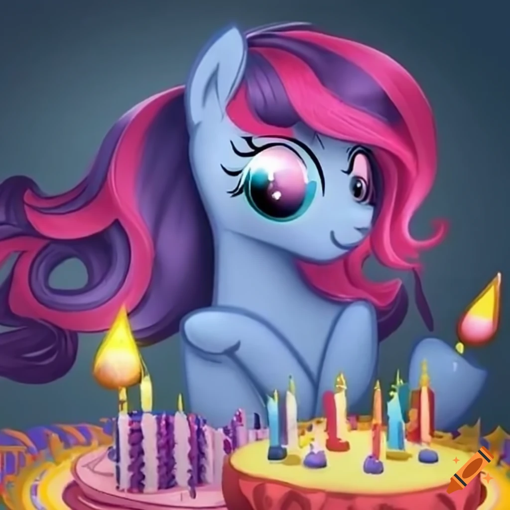 Cartoon ponies celebrating birthday memories