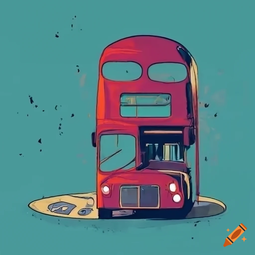 Red double decker bus in retro pop art style with raleigh skyline in