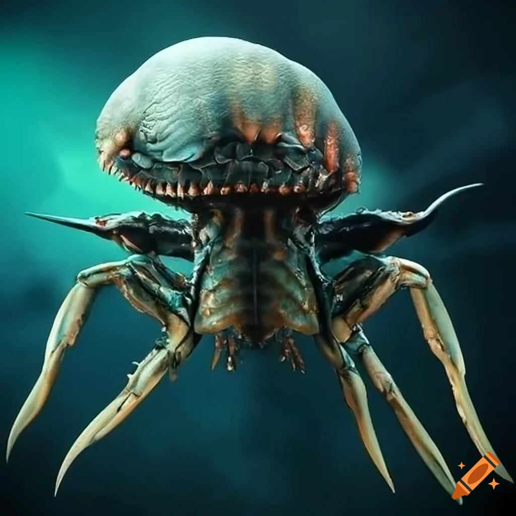 Giant otherworldly crustacean with jet-black exoskeleton on Craiyon
