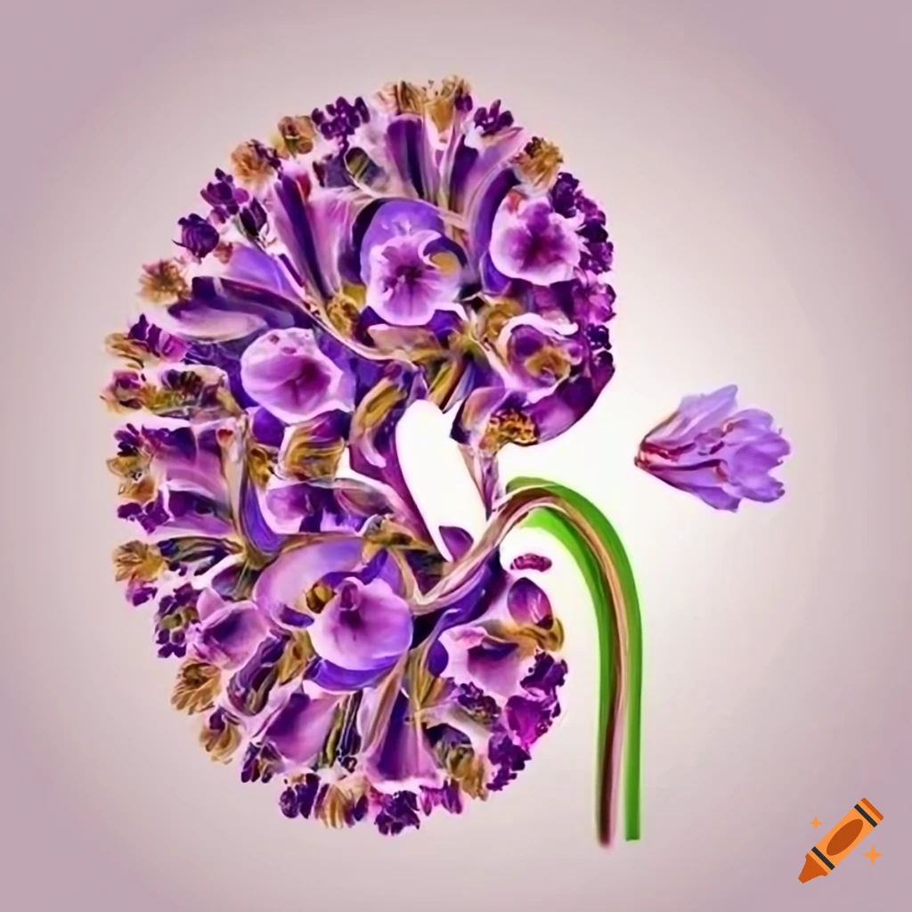 Nostalgic kidney logo with lavender flowers in a white background