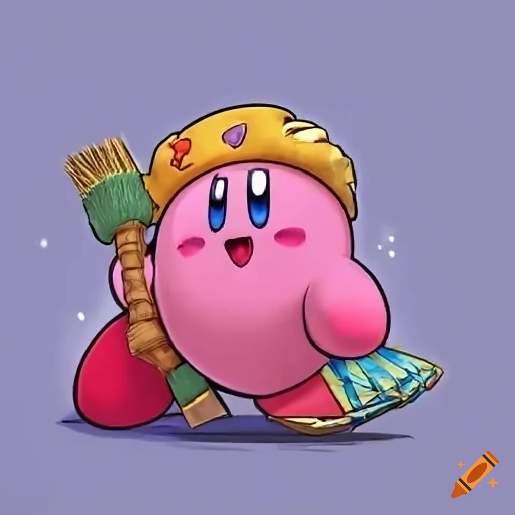 Kirby sleeping with broom