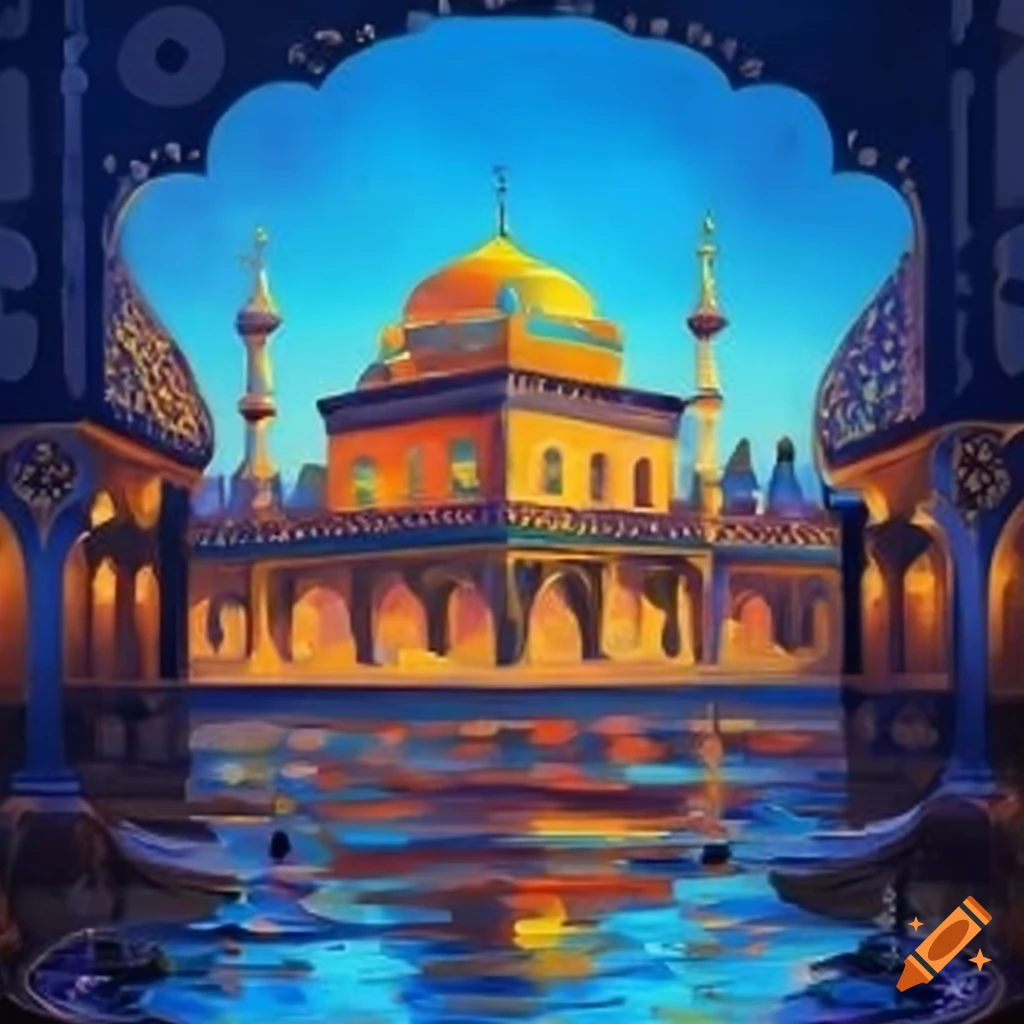 Ramadan greeting card with colorful mosque gazebo illustration