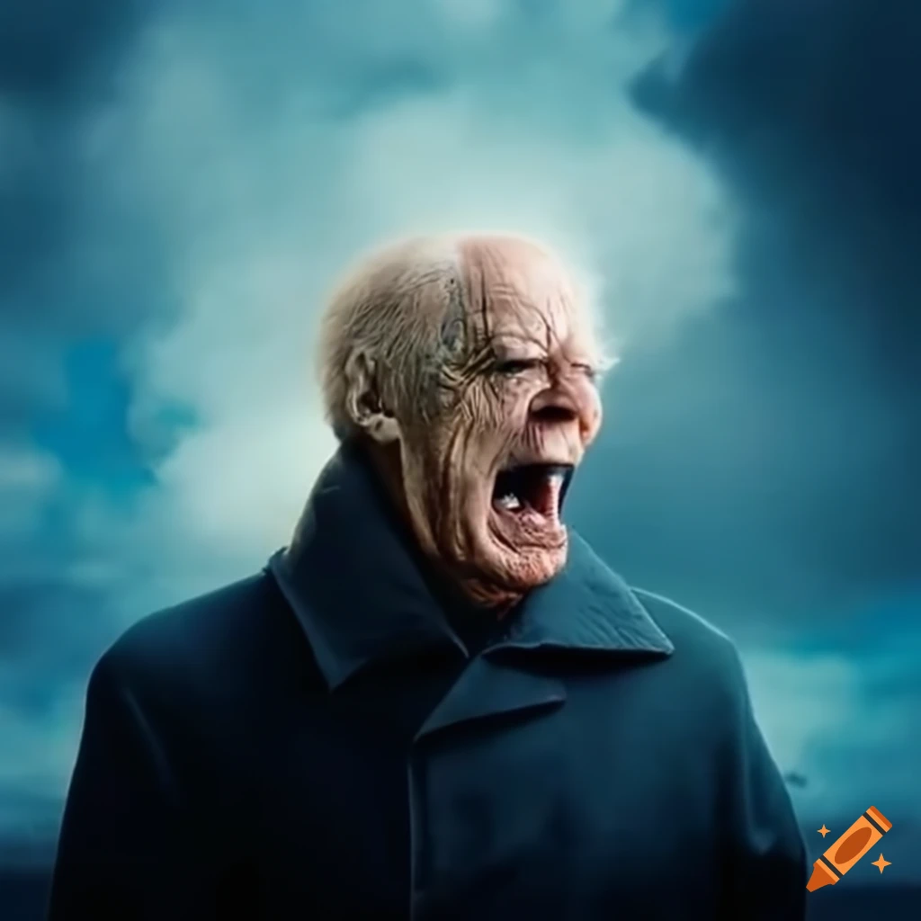 Elderly man yelling at clouds in a humorous scene on Craiyon