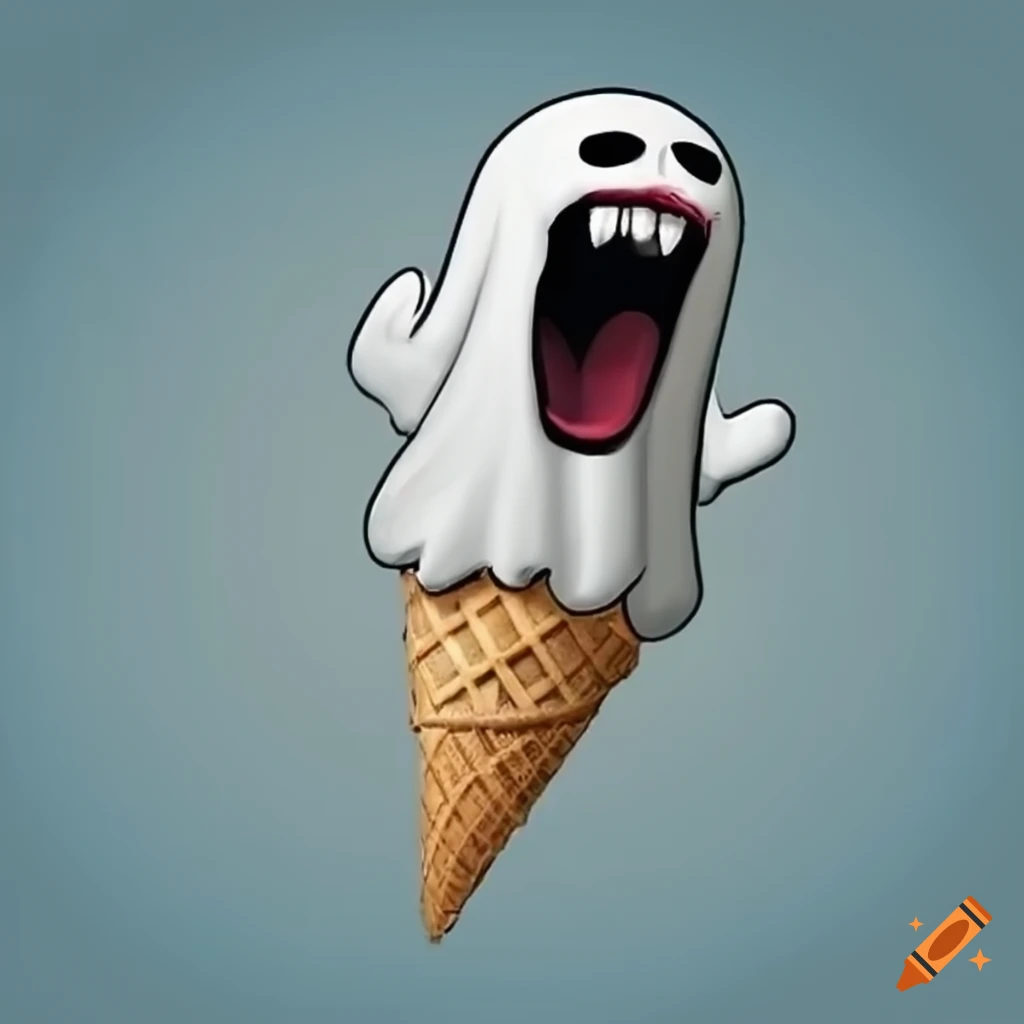 Screaming ghost on an ice cream cone with baseball logos on Craiyon