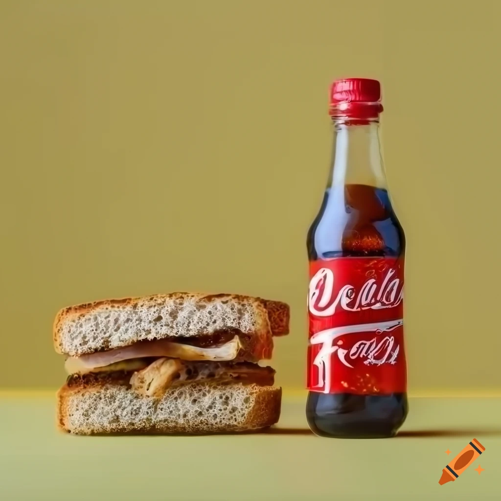 Grilled chicken bread toast sandwich with a bottle of coke on a yellow background