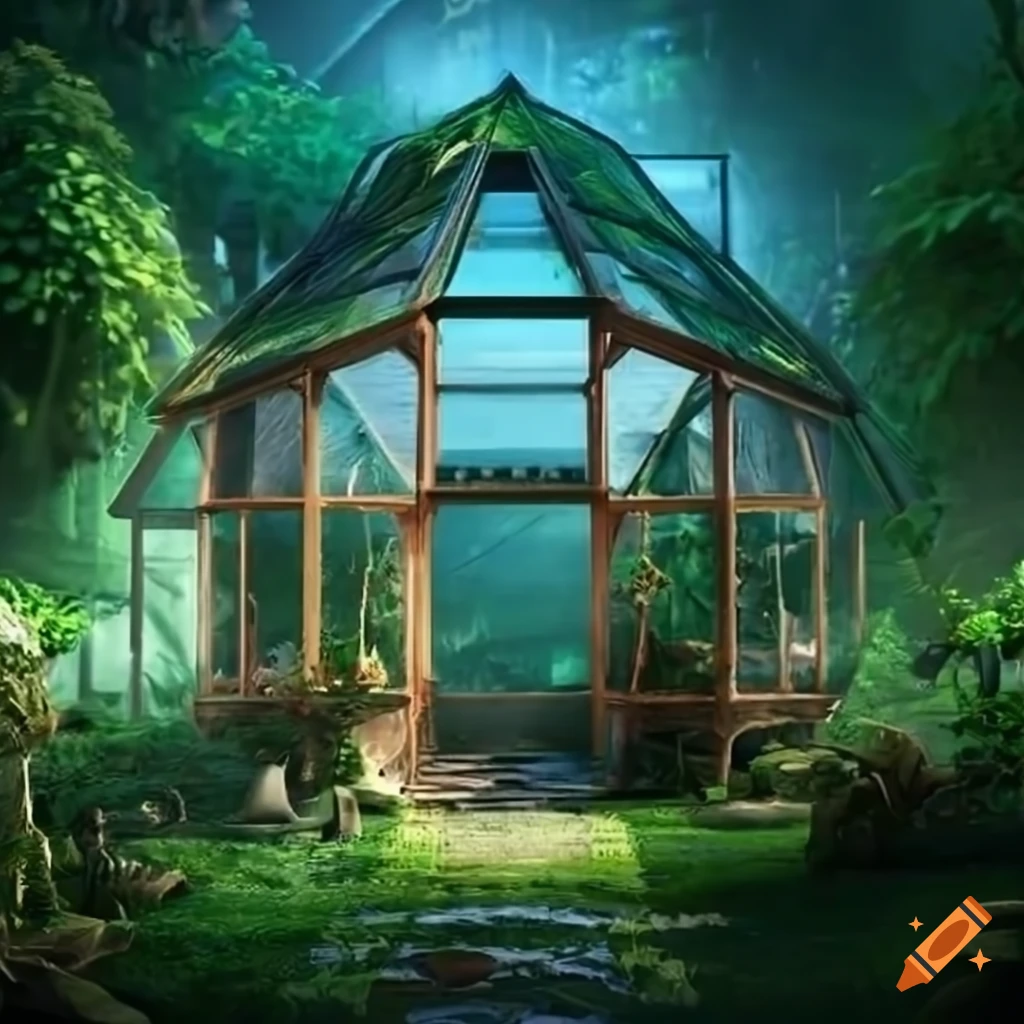 Realistic greenhouse with a touch of fantasy design on Craiyon