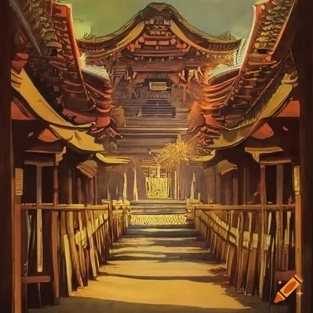 Dizzying intricate details of a pyramid in a vintage poster style by James Gurney