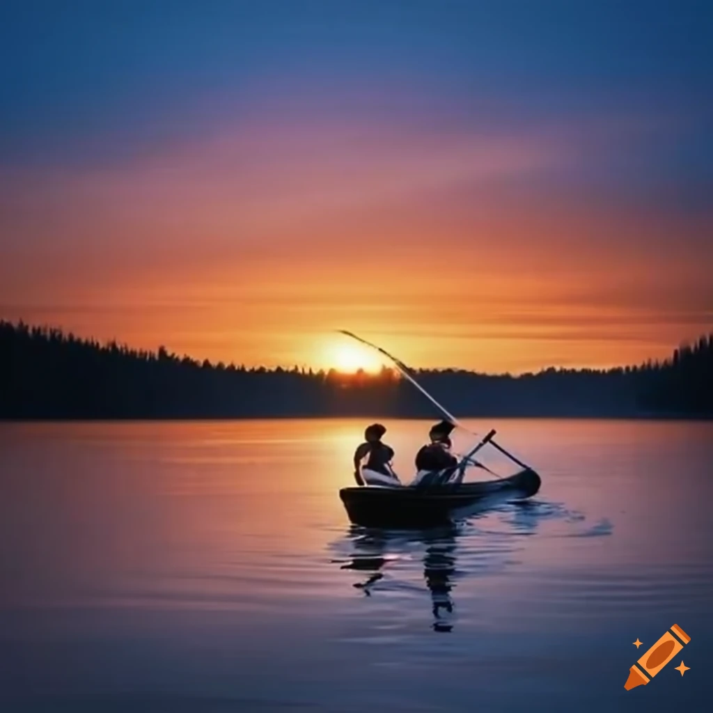 Canoe on a lake during sundown