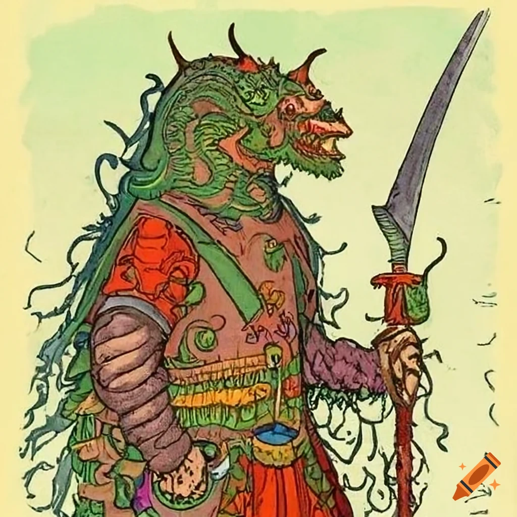 Monster warrior with one eye and sword weapon in mountainous setting ...