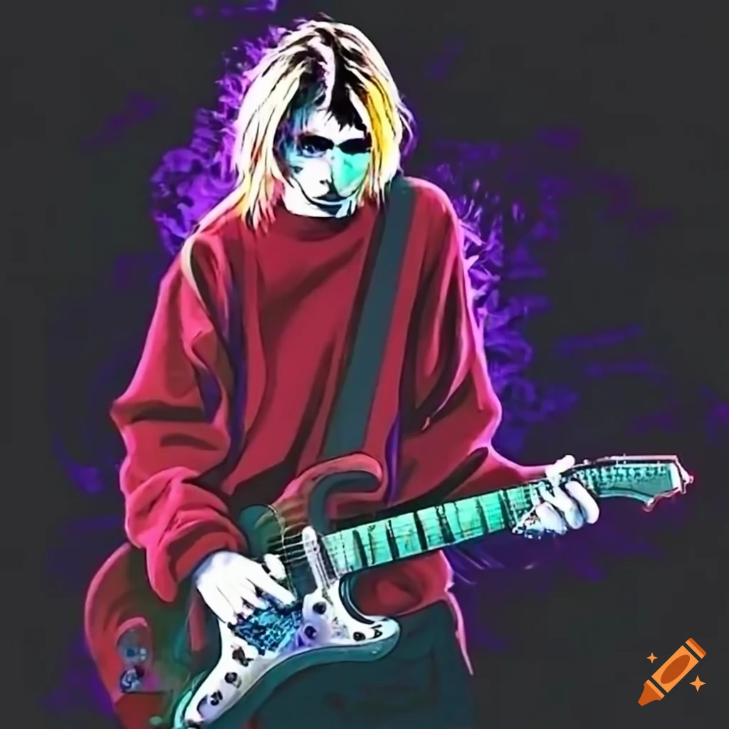 Kurt Cobain playing guitar under shining lights
