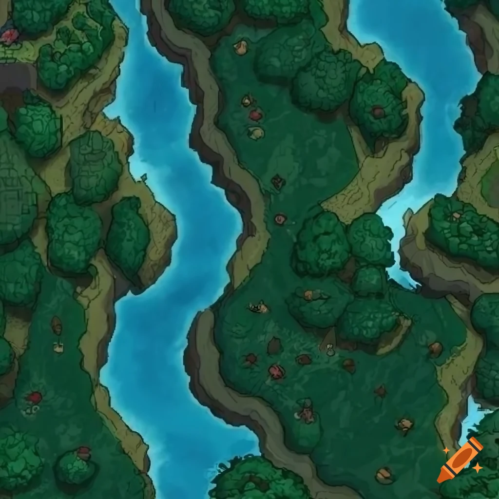 Top down view of a wilderness world map in an rpg maker style on craiyon