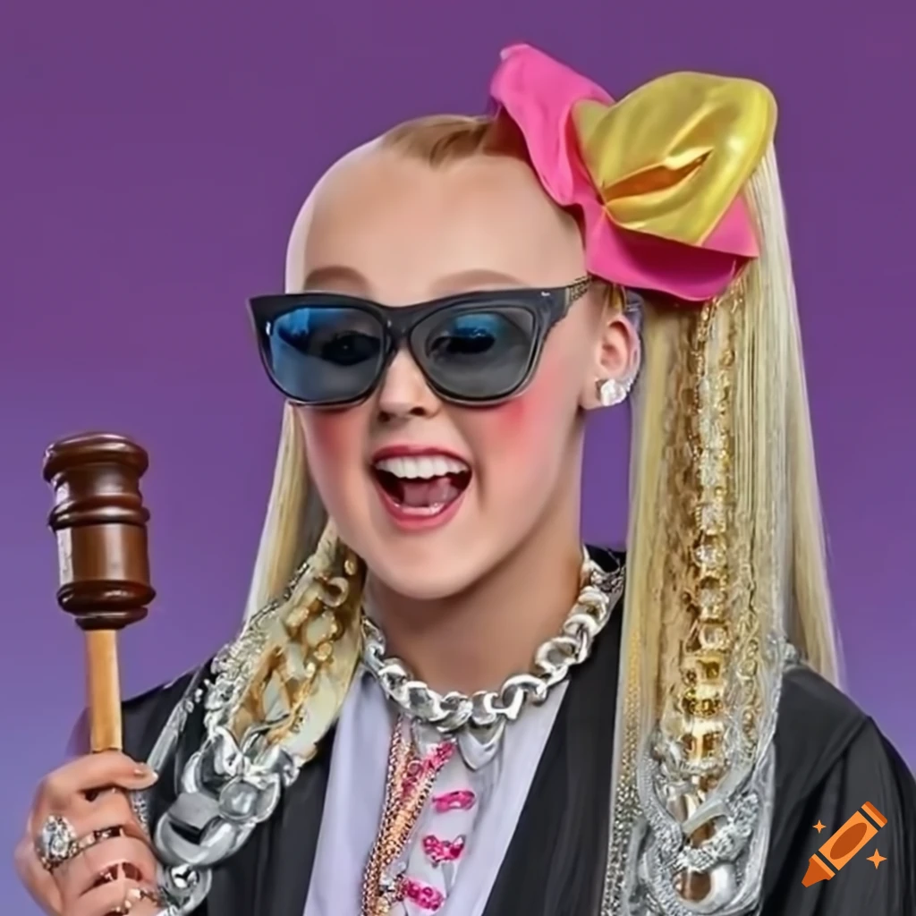 Singer jojo siwa as a judge with a gavel, sunglasses, and chain necklace on  Craiyon