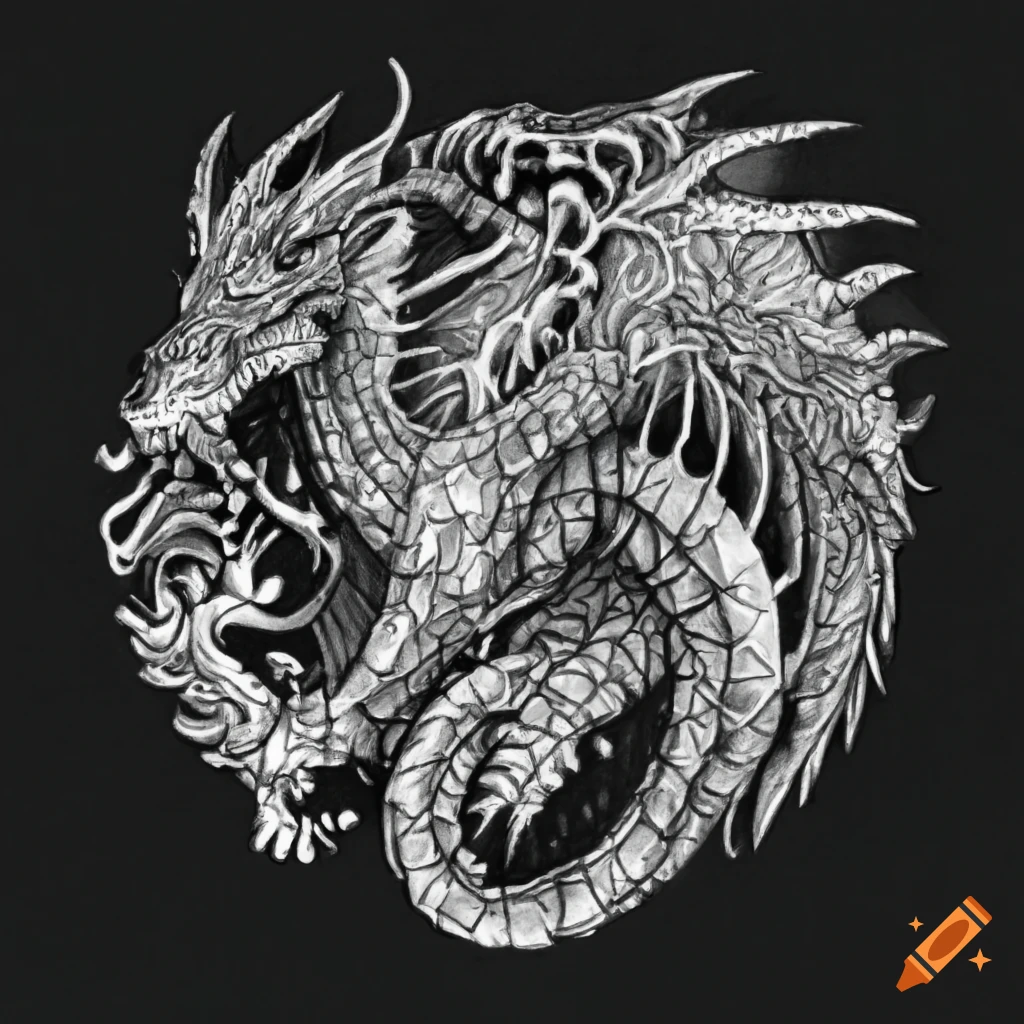 Ink drawing of a heraldic dragon on Craiyon