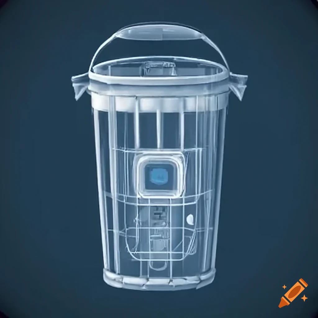 Blueprint of a trash can with ultrasonic sensor camera