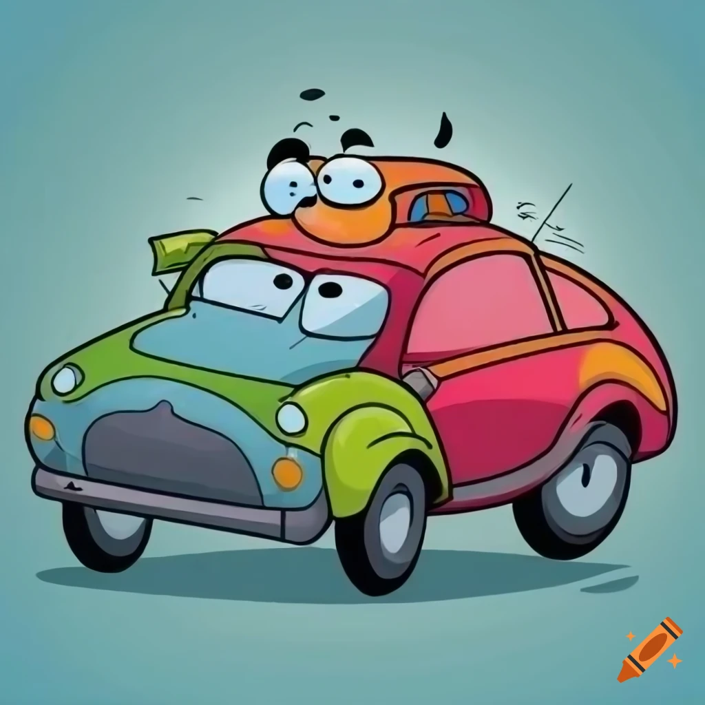 Colorful cartoon illustration of a tireless car on Craiyon