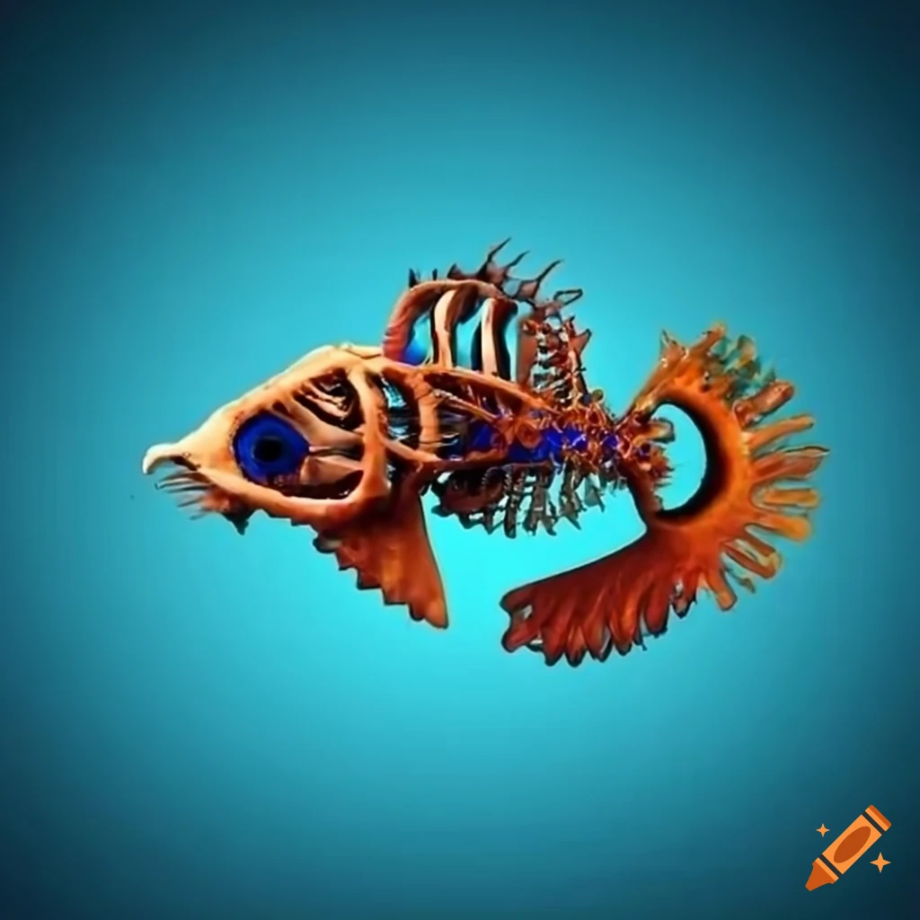 Colorful bones skeleton fish swimming in the sky on Craiyon