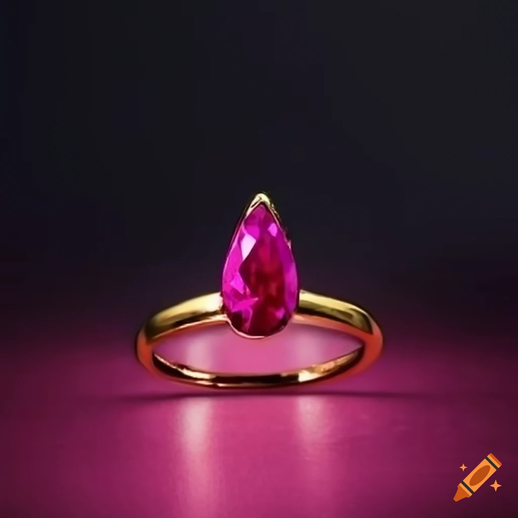 Pink ruby ring with gold bezel and band