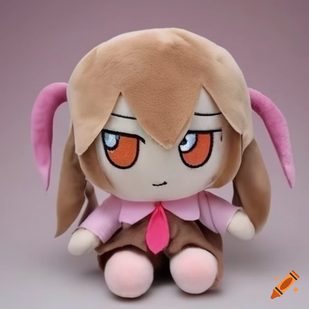 Fumo plush toy with brown pigtails in a pink shirt