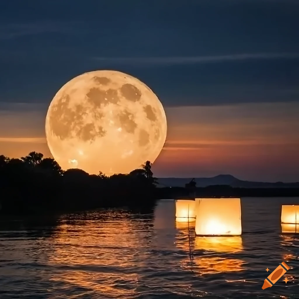 Japanese floating lanterns in the sky above a beach in the jungle with