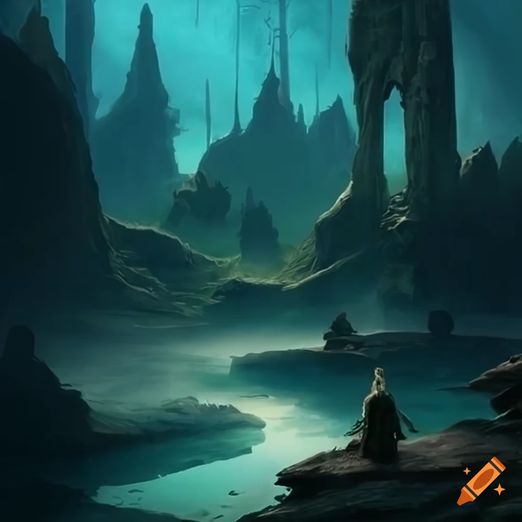 Idyllic fantasy environment with a wide view on Craiyon