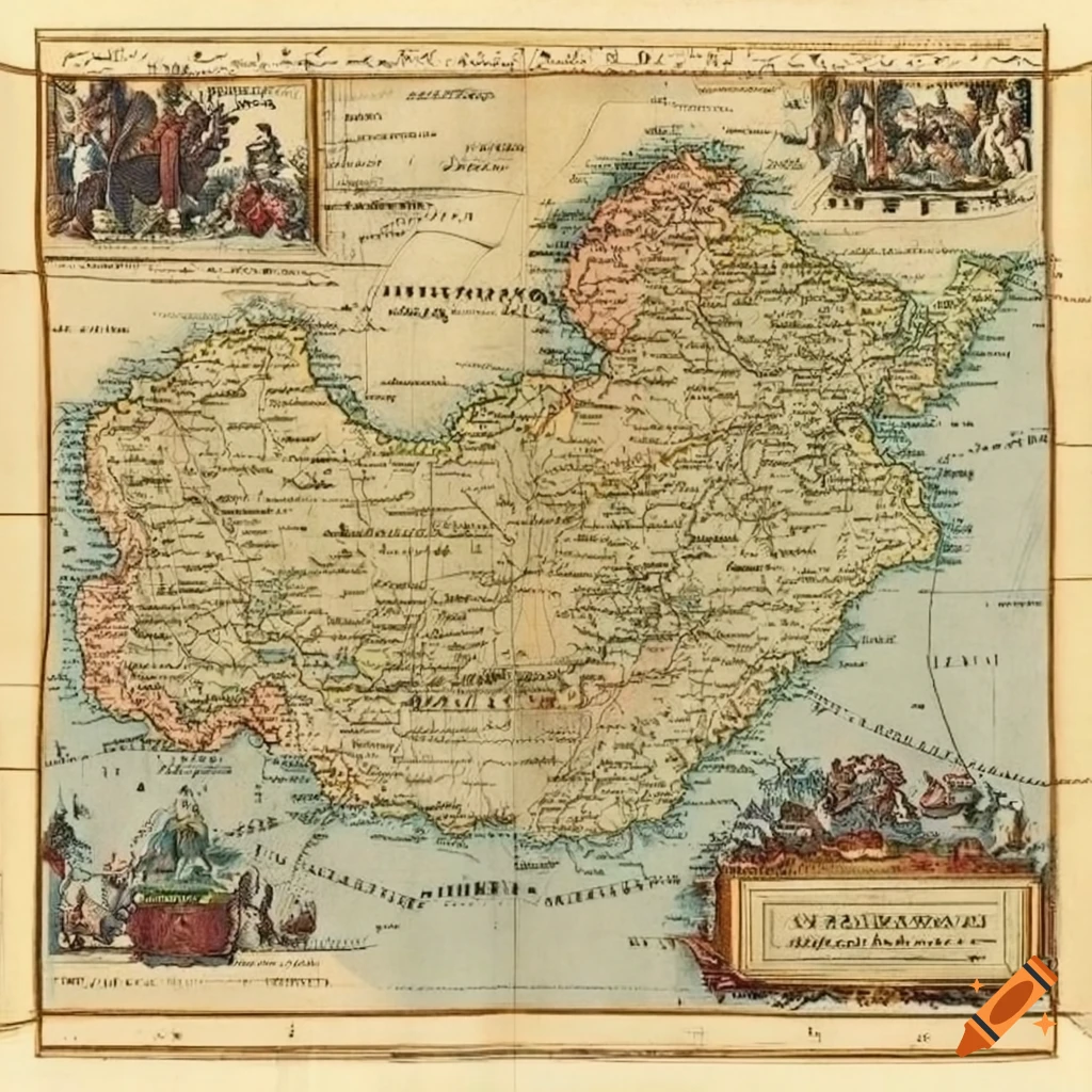 Detailed vintage map showing old russia's intricate features on Craiyon