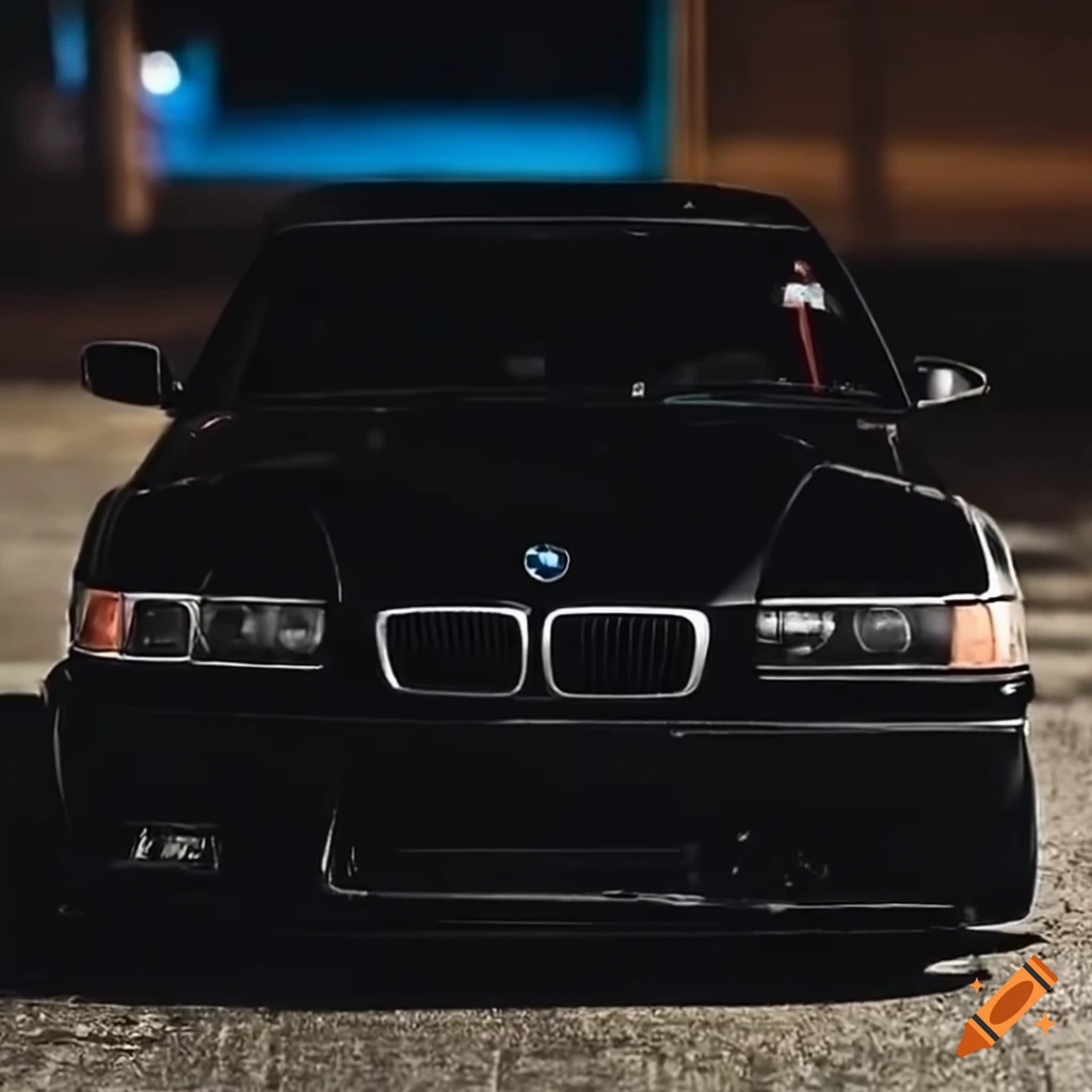 Black BMW E36 sedan drifting