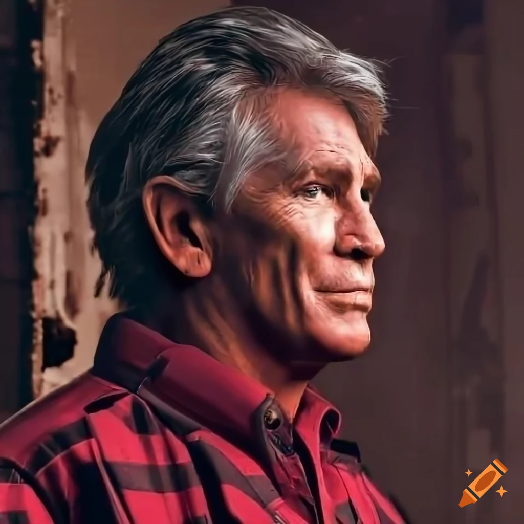 Actor resembling eric roberts at age 20 in red plaid shirt and high