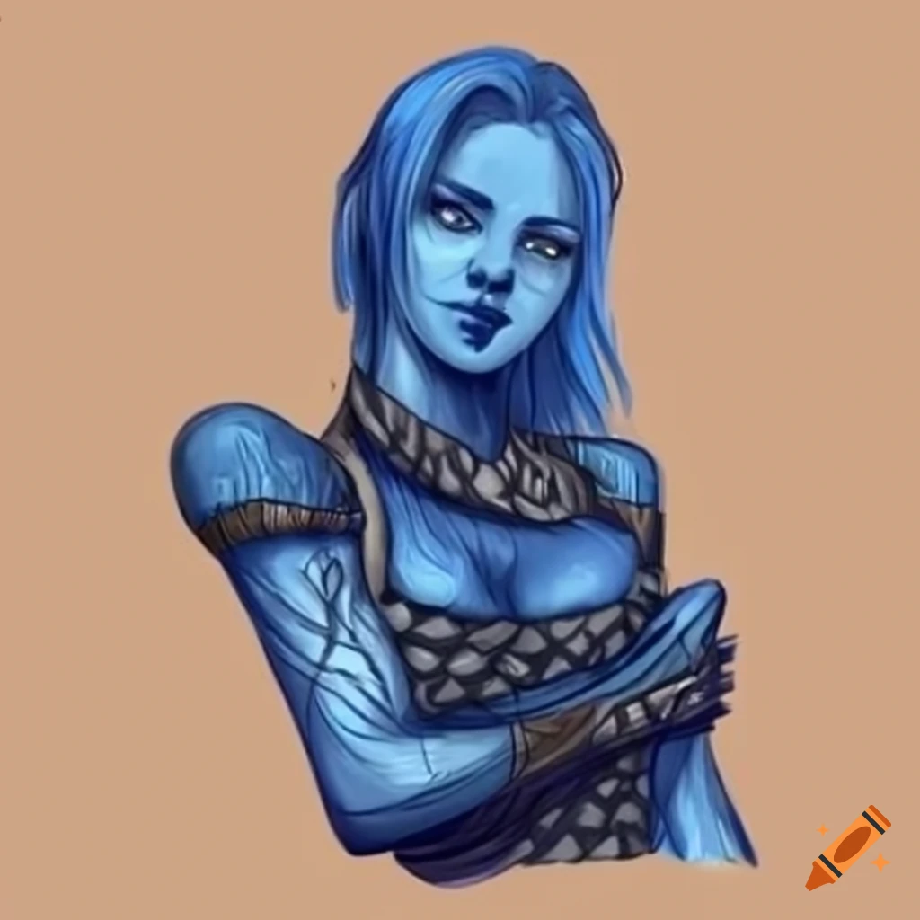 Female blue dragonborn with navy blue scales in black attire