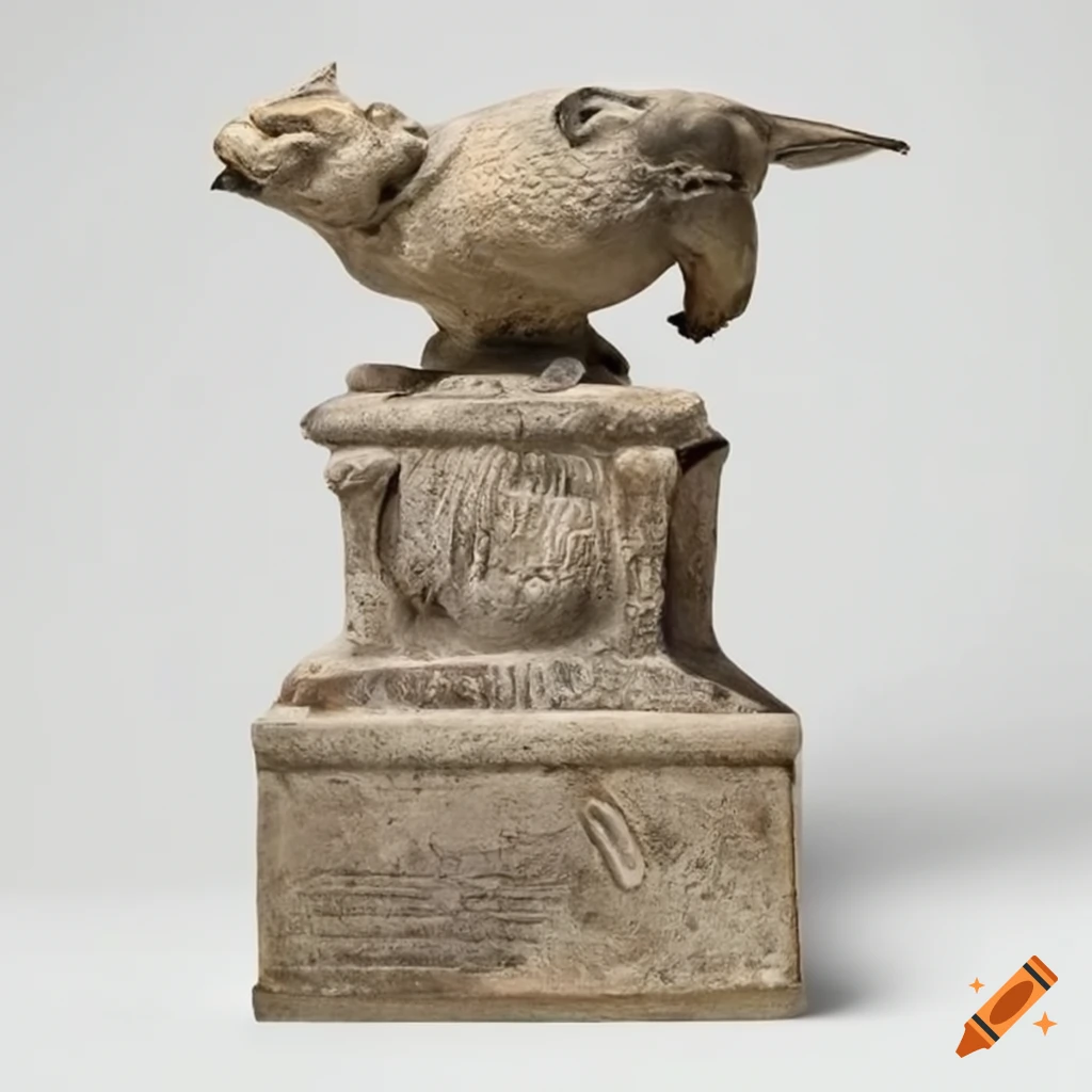 Ancient Ritual Using Bird Heads Ancient statue with a bird's body and a cat's head holding a book on ...