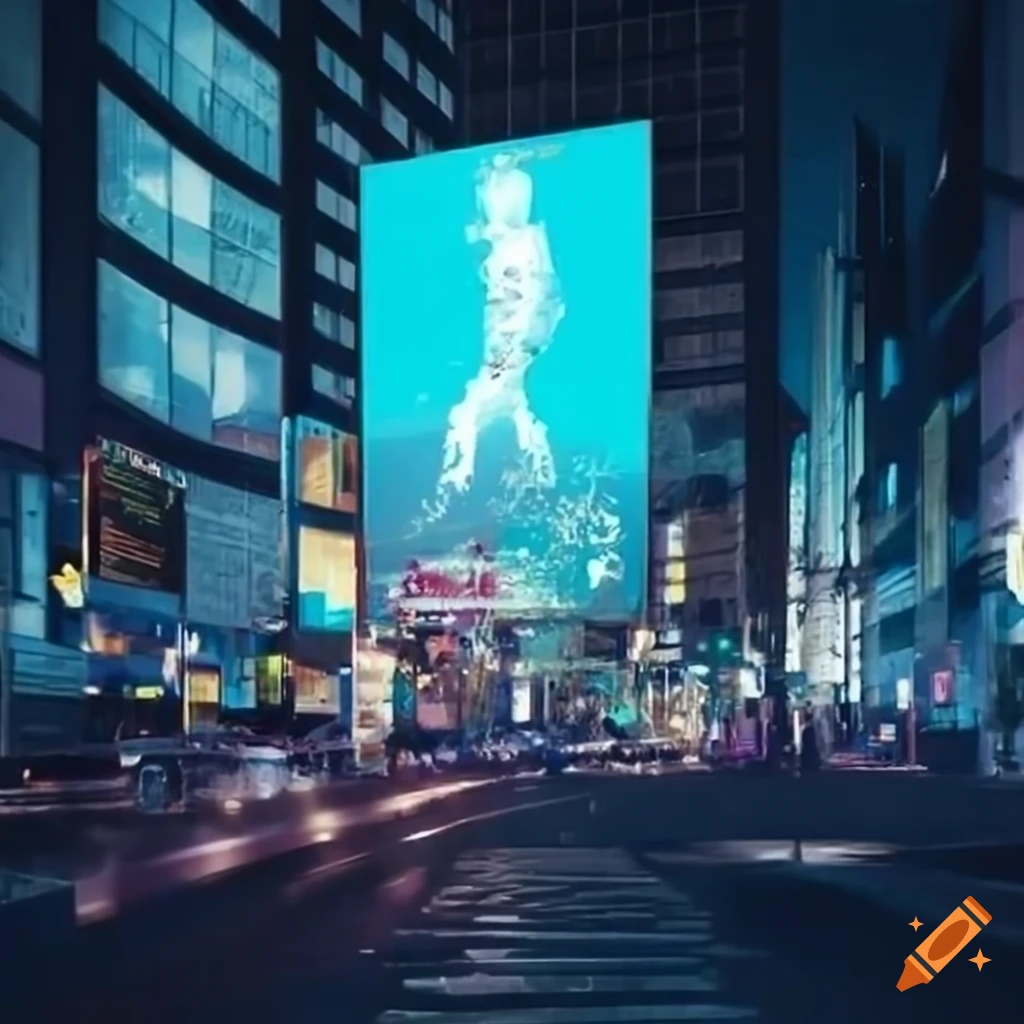 Holographic billboards in a city on Craiyon