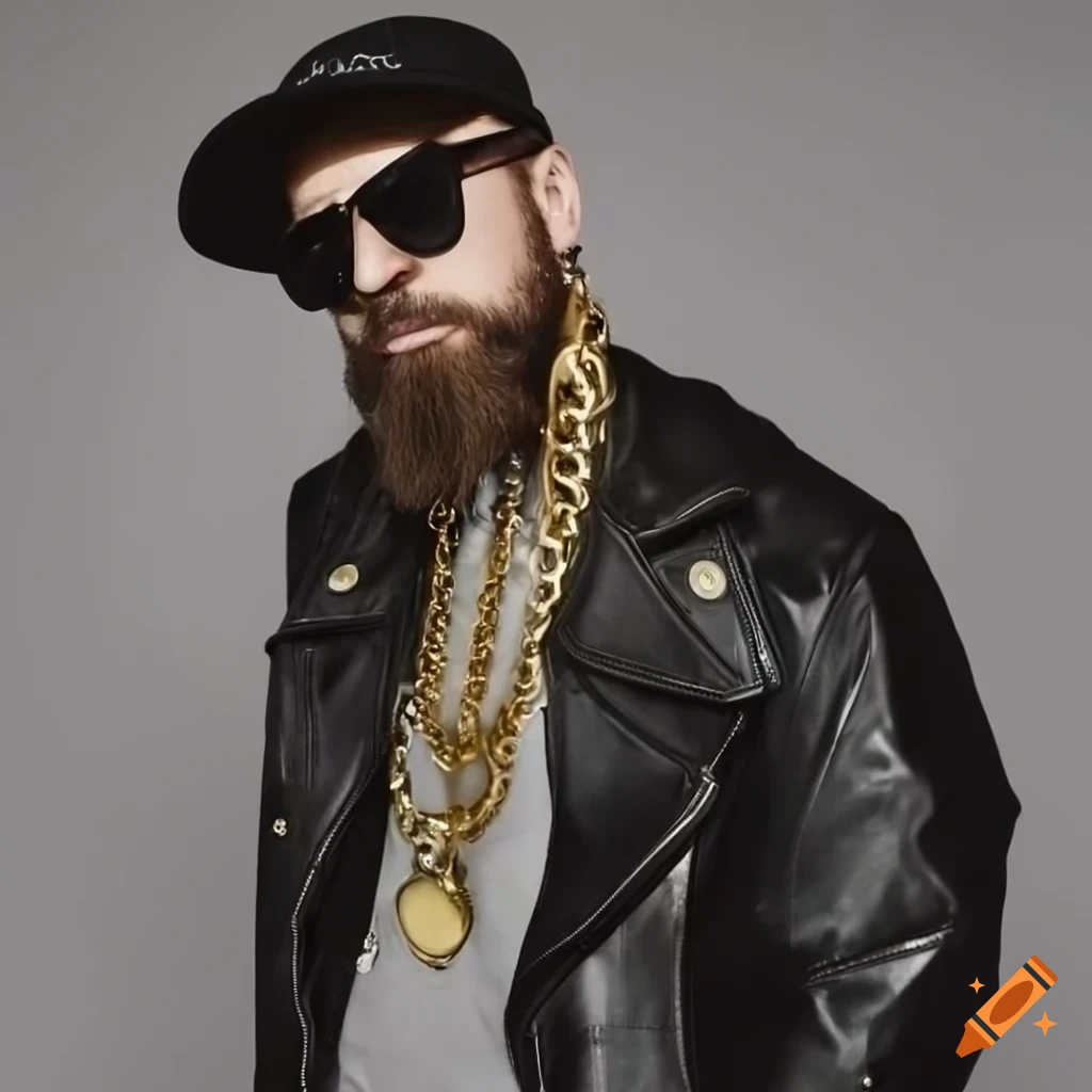 DJ in black leather jacket and sunglasses at the control with stereo headphones