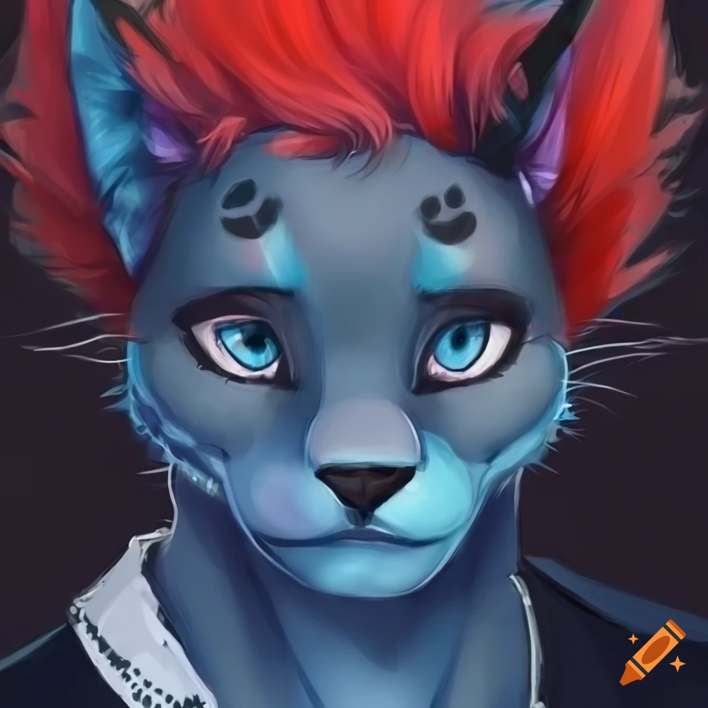 Happy and sweet semi-realism character with a punk/goth look and a blue jaguar theme