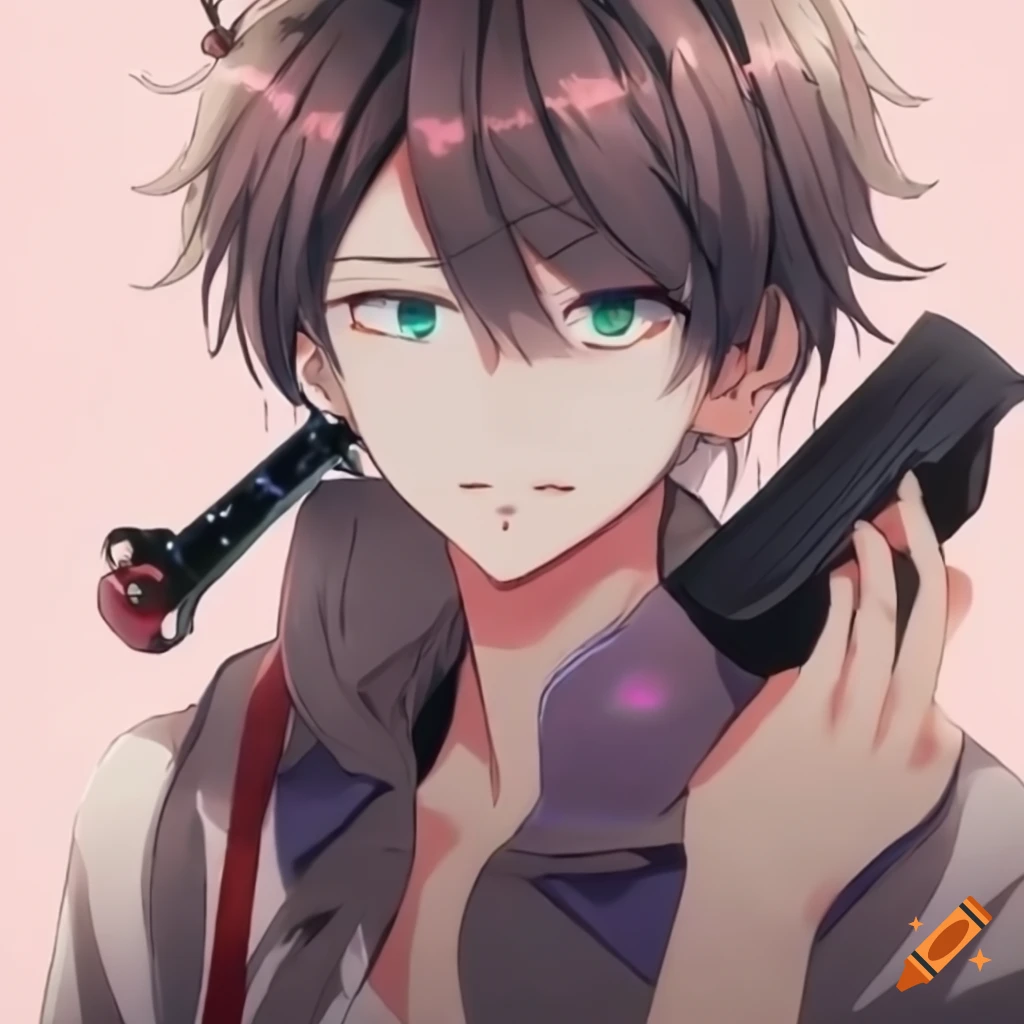 Cute male anime character with blue message