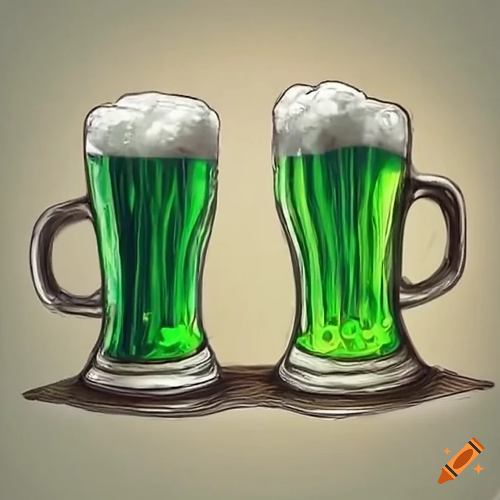 Two mugs of green beer for a St. Patrick's Day toast