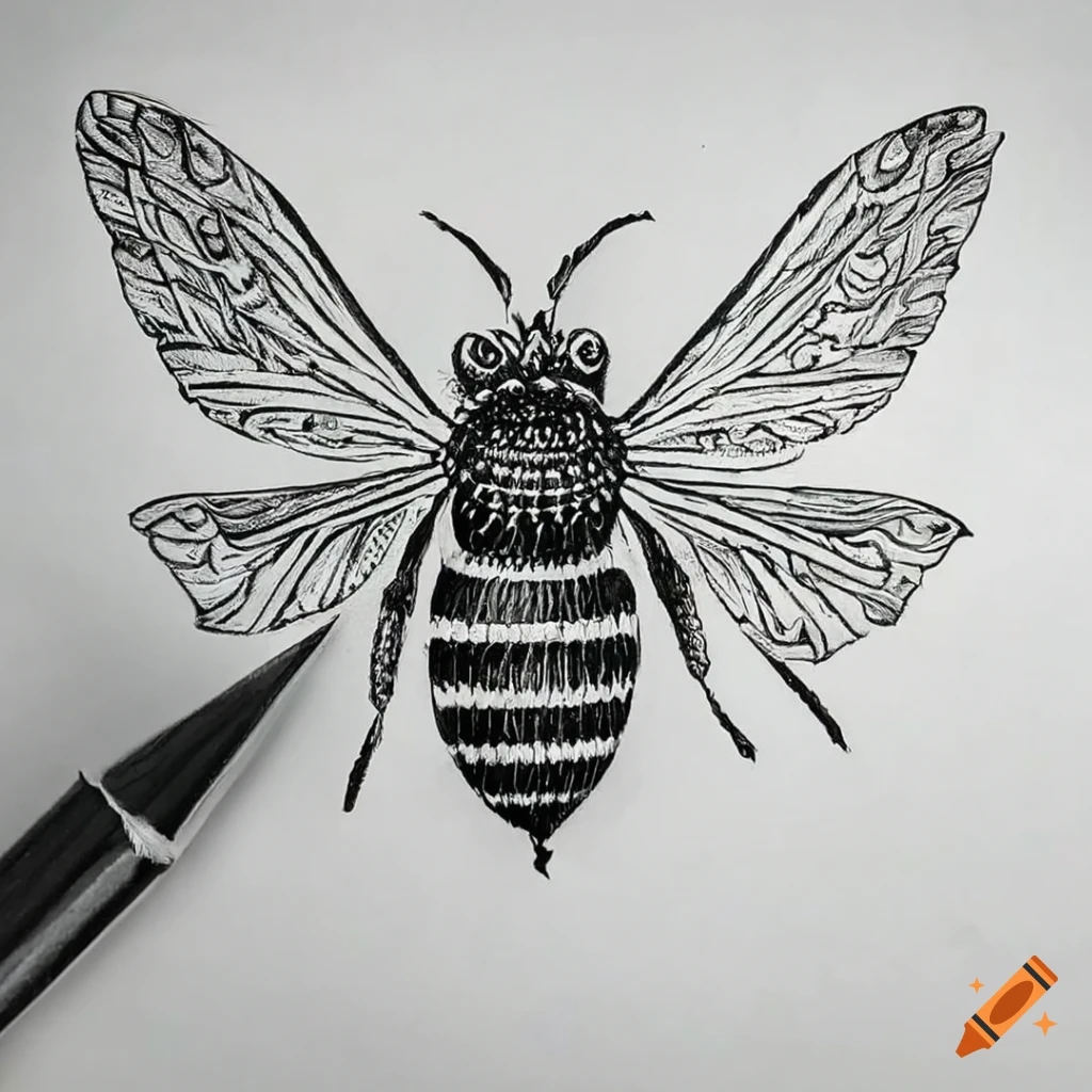 Pencil illustration capturing a bee's flight pattern