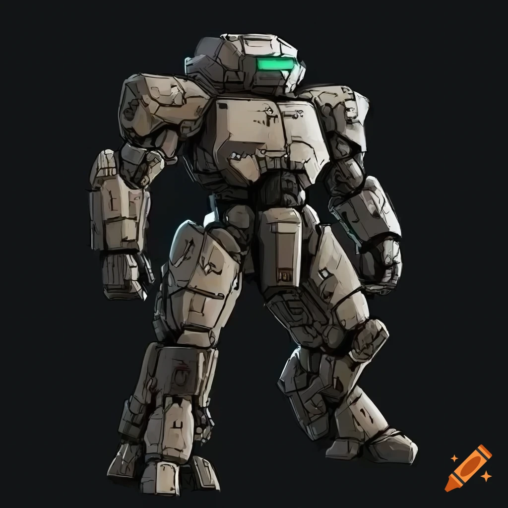 Military mecha with gunmetal color scheme and bulky armor in anime ...