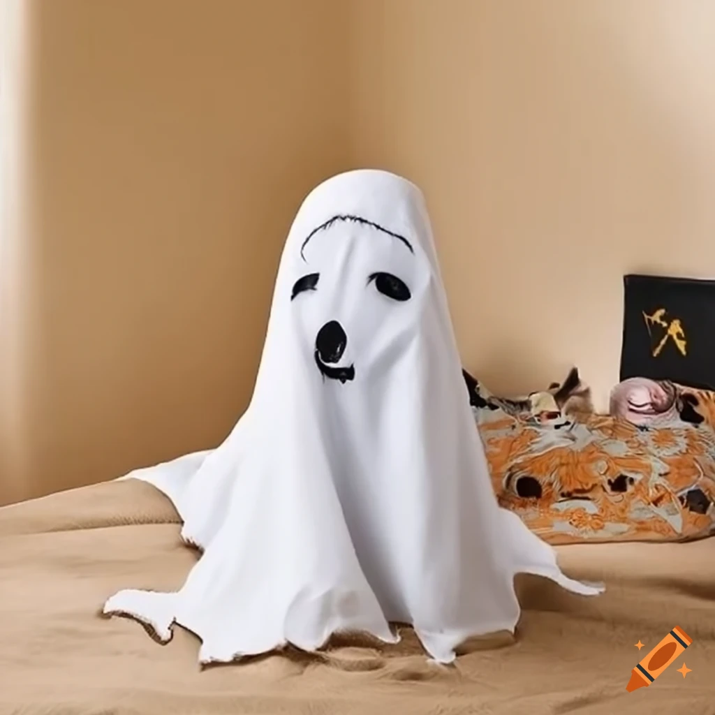 Meerkat in halloween ghost costume with eyeholes on Craiyon