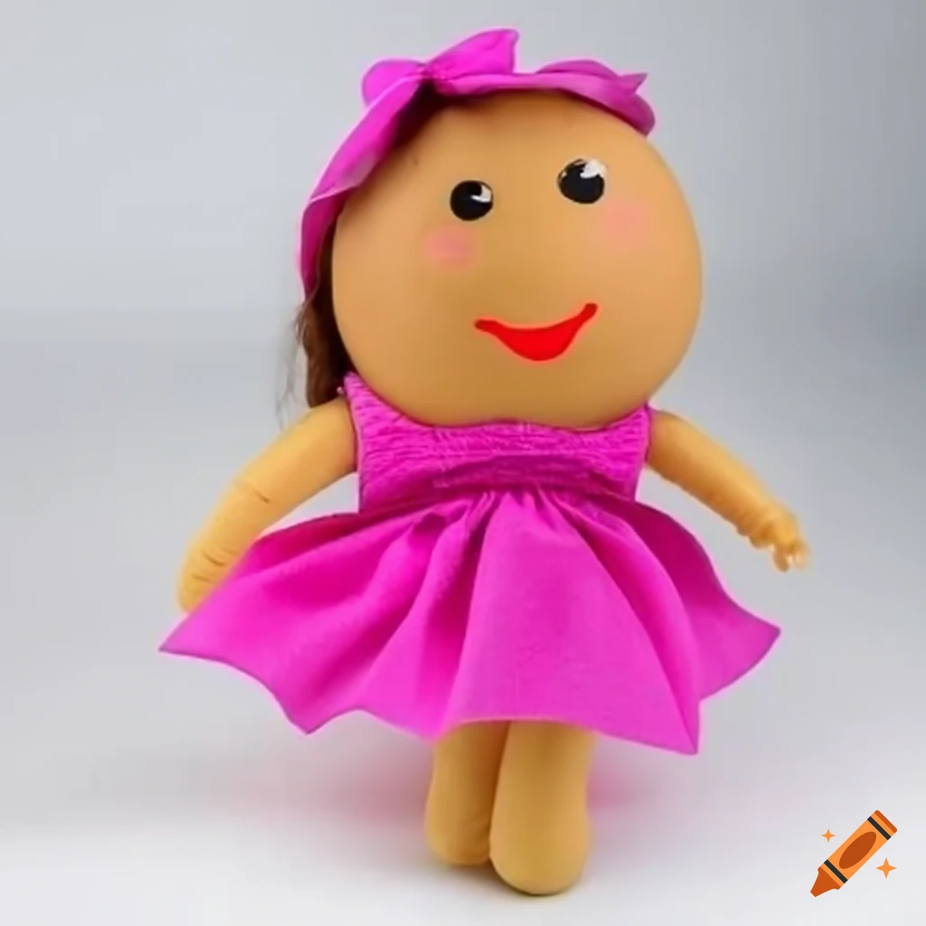 Potato doll in a pink dress with a happy smile on Craiyon