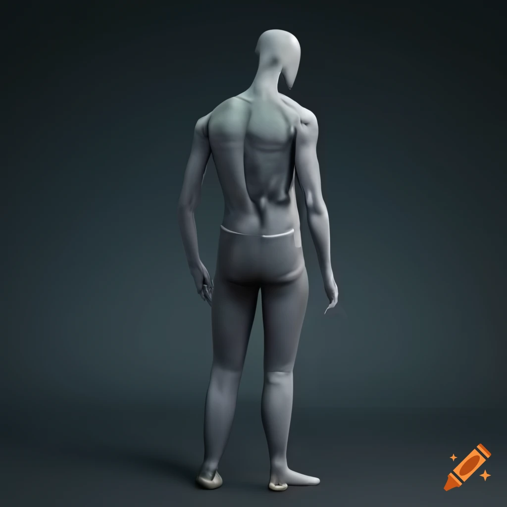 3D human model in cyberpunk style from the rear view